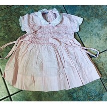 Vintage Girl Party Dress Polly flinders Cotton Candy PINK Hand Smocked 1... - £48.38 GBP