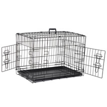 30&quot; Durable Folding Metal Dog Crate Double Doors Dog Crates Black Dog Cage Pet - £59.30 GBP