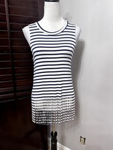 Everly Womens Tank Top White Striped Sleeveless Scoop Neck Stretch Fring... - $13.09