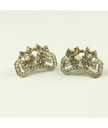 ✅ Vintage Pair Jewelry Clip On Earrings Rhinestone Curved Silver Plate H... - £5.72 GBP