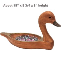 Vintage Hand Carved Painted Floral Duck Wood Bowl Serving Dish Bird 15&quot; ... - $29.67