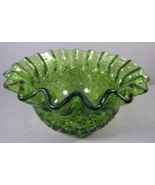 Green Glass Ruffle Edge Bowl Vintage Button &amp; Daisy 6&quot; x 3&quot; Unmarked - £16.40 GBP