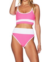 Beach Riot Emmy Bikini Bottom In Neon PINK/WHITE - $47.00