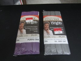 Lot of 2 Packs Wright&#39;s Extra Wide Double Fold Bias Tape - Dark Grey &amp; Purple - £7.76 GBP