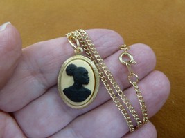CA30-74 RARE African American LADY ivory + black CAMEO brass Pendant necklace - £19.78 GBP