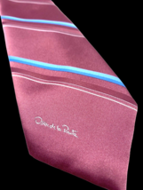 Vtg Oscar De La Renta Pink Blue Striped Silk Blend Woven Necktie Spell Out Mens - £36.67 GBP
