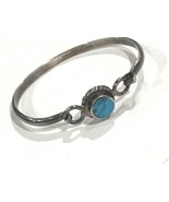 Vintage Mexican Turquoise Blue Stone Hinged Sterling Silver Bracelet 925 - $64.80
