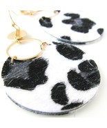 Leopard Animal Print Faux Fur Leatherette Double Round Dangling Drop Ear... - $416.42 MXN