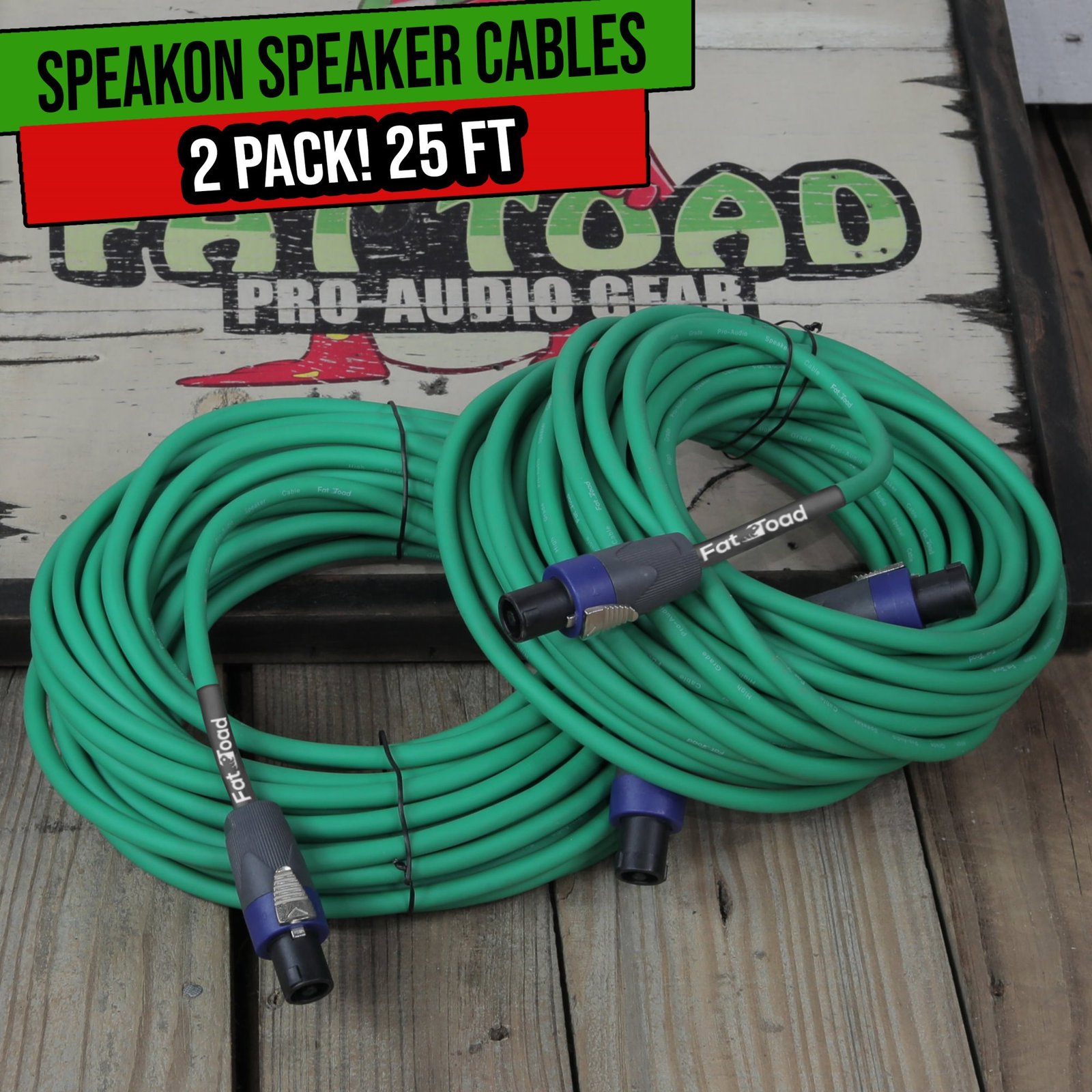 Speakon to Speakon Cables (2 Pack) by FAT TOAD | 50ft Professional Pro Audio Gre