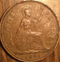 1961 Uk Gb Great Britain One Penny Coin - £1.00 GBP