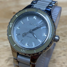 DKNY NY-8501 Lady 50m Gray Ceramic Silver Steel Analog Quartz Watch~New Battery - £22.51 GBP