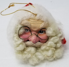 Santa Shrunken Head Christmas Ornament 1980s Serious Spectacles Plastic Vintage - £12.11 GBP