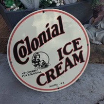 Vintage 1945 Colonial Ice Cream Frozen Dessert Company Porcelain Gas &amp; Oil Sign - £93.48 GBP