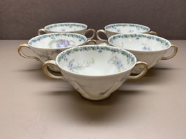 Lot of 5 Haviland Porcelain Limoges France Double Handle Bouillon Cups Gilt Trim - £55.37 GBP