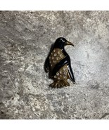 Gold Tone Black Enamel Clear Rhinestone Penguin Vintage Brooch Jewelry (... - $20.36 CAD