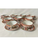 Antique Japanese Kutani Geisha Girl Porcelain Tea Cups &amp; Saucers 18pc - $45.00