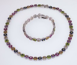30.00ct t.w. Gorgeous Multi Colors CZ Necklace &amp; Bracelet Set In Sterling - £418.03 GBP