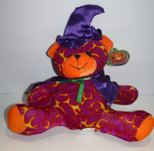 Kellytoy Web Teddy Bear Plush 10&quot; Purple Witch Hat Stuffed Flames Soft T... - £9.41 GBP