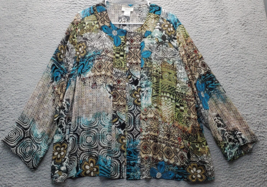 Laura Ashley Tunic Top Womens 2X Multi Fine Silk Long Sleeve Hook &amp; Eye Front - $23.12