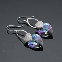 925 Sterling Silver Purple CZ Crystal Double Heart Romantic Hook Dangle Earrings - £41.44 GBP