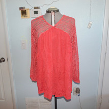 Velzera Plus Size 1X Coral Crochet Gauze Lace Blouse Shirt Top Peasant N... - £19.17 GBP