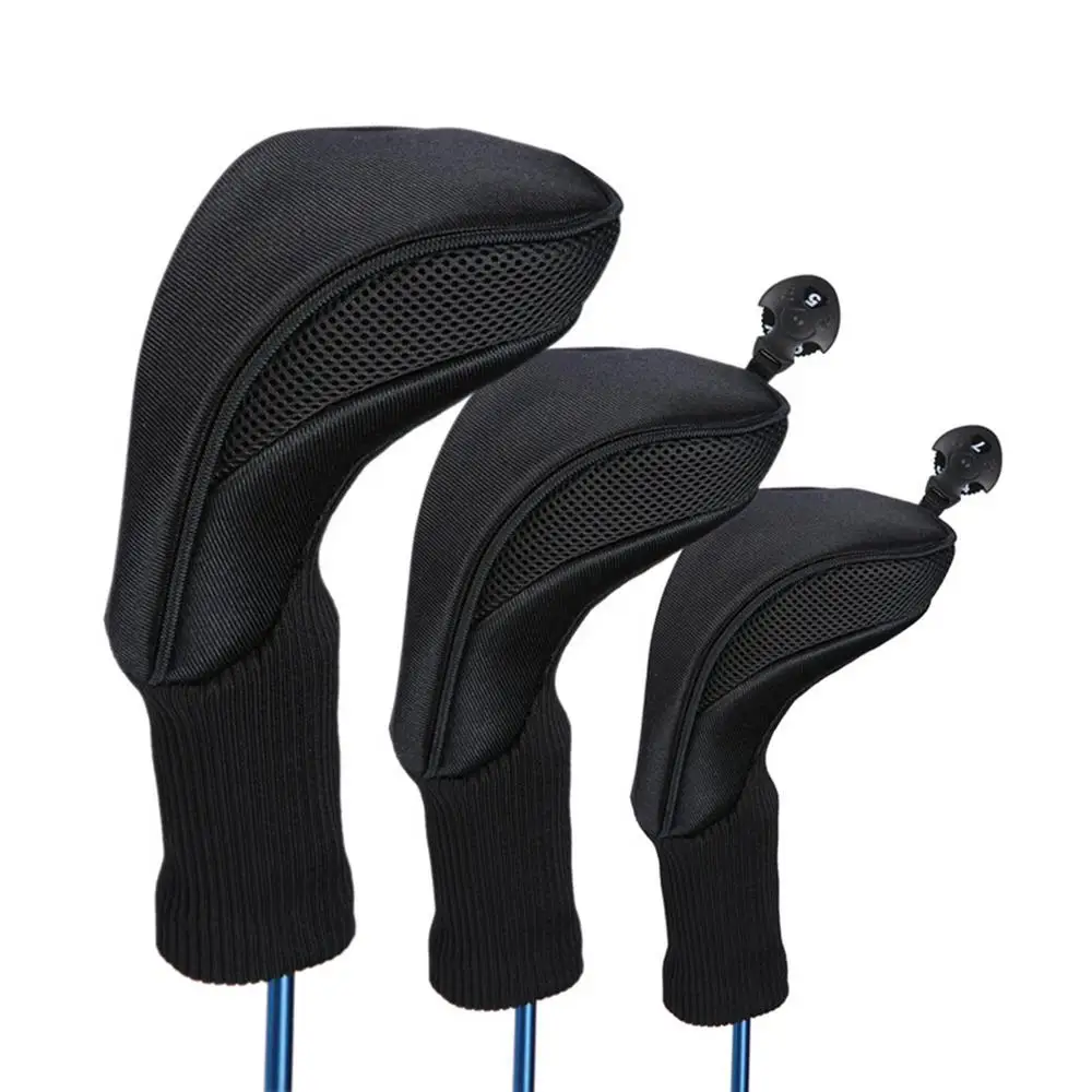 3Pcs Black Golf Head Covers Driver 1 3 5 Fairway s s Long Neck Knit Protective C - £145.06 GBP