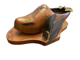 Ashtray Match Holder Dutch Shoe Wood Belgique Belgium 1945 Vintage 8 Inc... - $17.63