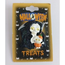 New Halloween Treats Grim Reaper With Baby Ghost Glitter Lapel Hat Pin - £5.04 GBP