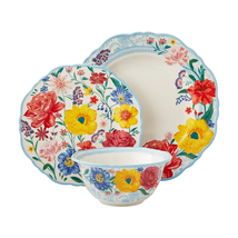 The Pioneer Woman Brilliant Blooms 12-Piece Stoneware Dinnerware Set - £51.02 GBP