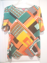 Sunny Leigh Womens Size XL 3/4 Sleeve Blouse Geometric Multicolor - $18.95