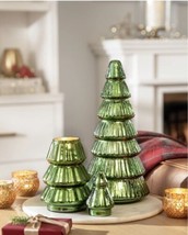 Green Christmas Balsam Cedar Mercury Glass Tree Ornament Scented Candles Set 2 - £206.31 GBP