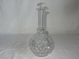 Vintage Crystal Clear Round Decanter w Stopper Cut Faceted 11&quot; tall - £15.45 GBP