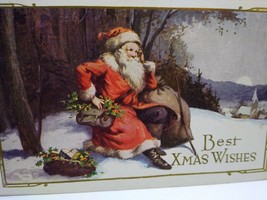 Santa Resting With Gifts Christmas Postcard Original Embossed Vintage Se... - £24.18 GBP