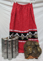 Native American Seminole Womens Red &amp; Brown Floral Patchwork Skirt XL - $123.74