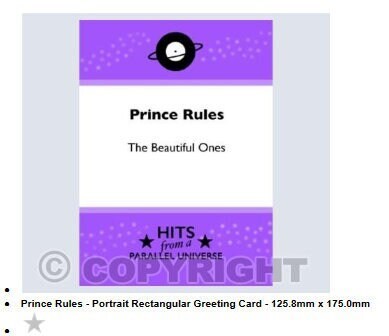 Prince Rules exclusive, hand-made, original greeting card.Rectangular Greeting