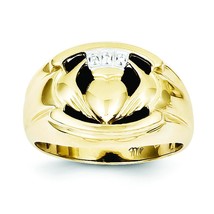 10K Gold Men&#39;s Jewelry Diamond &amp; Black Onyx Claddagh Ring Size 10 - £313.98 GBP