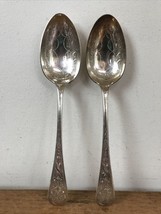 Set Pair 2 Vintage Antique L&amp;W Lee Wigfull Ornate Silverplate Serving Spoons 9&quot; - £47.29 GBP