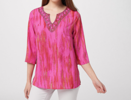 Belle by Kim Gravel Ombre Embellished Blouse Pink, X-Small  A397144 - £23.73 GBP