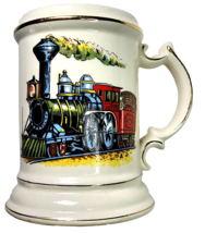 Vintage Mustache Cup Shaving Mug Steam Engine Locomotive Train with Gold Trim - £14.94 GBP
