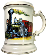 Vintage Mustache Cup Shaving Mug Steam Engine Locomotive Train with Gold... - £14.67 GBP