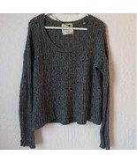 Pieces Kensie Open Knit Metallic Gray Sweater Pullover Soft Small Long S... - $16.82