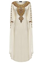 White Abaya Dubai Kaftan Moroccan Wedding Farasha Georgette Dress Fancy ... - $70.74