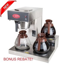 #1 Commercial Brewer Coffee Maker Pourover Machine 3 Warmers Stainless Steel - £326.66 GBP
