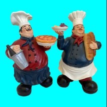 Pair Of Chef Figurines; One Holding Wine, Pizza; One Holding Loaves Of Bread 7” - £25.95 GBP