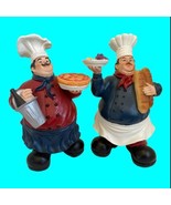 Pair Of Chef Figurines; One Holding Wine, Pizza; One Holding Loaves Of B... - £26.22 GBP