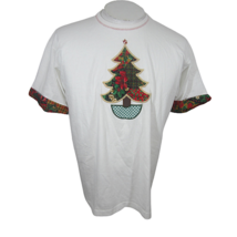 Best Fruit of the Loom T shirt vtg 90s Christmas Tree applique single stitch - £23.70 GBP