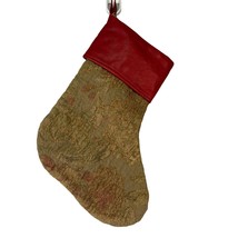 Red Leather &amp; Tapestry Fabric Christmas Stocking 15 1/2&quot; - £10.85 GBP