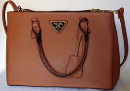 Brown Faux Leather Gold Hardwear Handbag Purse Pockets Strap Zip 13&quot;X9&quot;X5&quot; - $49.49