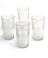 Four (4) Pioneer Woman ~ ADELINE ~ CLEAR ~ 16 Oz ~ Embossed Glass Tumblers - $82.32 CAD