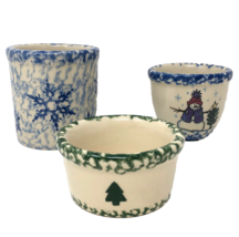 Gerald Henn Workshops Pottery Spongeware Winter Holiday Christmas Set of 3 - $60.00